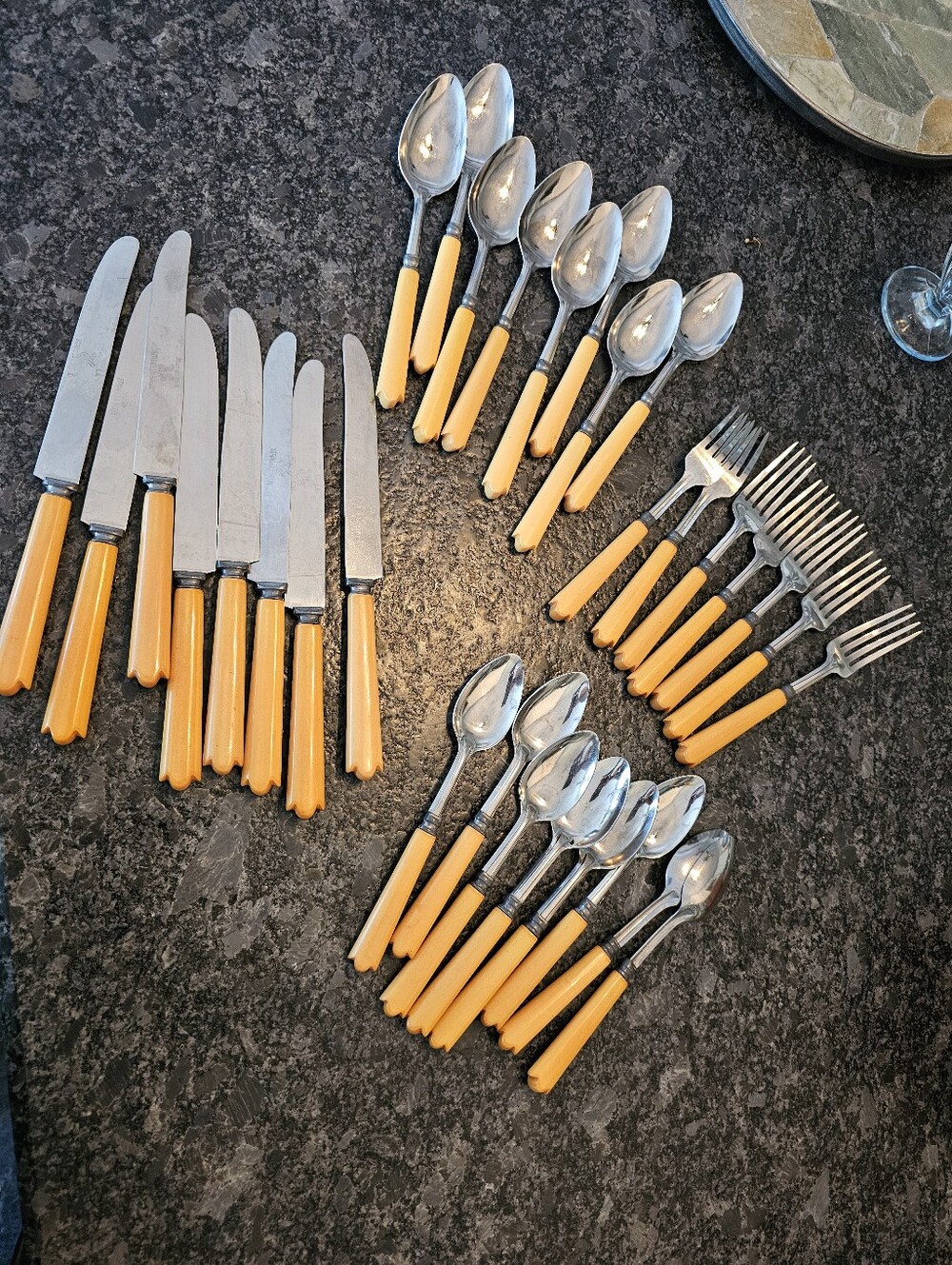 1940s Bakelite Windmill Butterscotch Flatware Set For 8 Missing 1 Fork USA Vtg